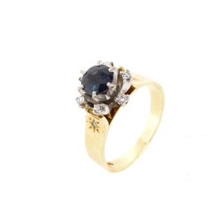 Modernist Sapphire Diamond Ct Gold Cluster Ring Size N Rings