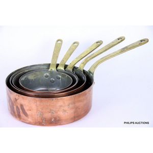 Vintage Copper Saucepan Set With Brass Handles Copper Metalware