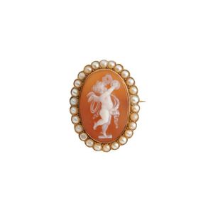 Cherub Cameo And Pearl Brooch In 18ct Gold Brooches Jewellery