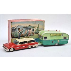 Bandai Camping Trailer And Ford Station Wagon Set Motor Vehicles