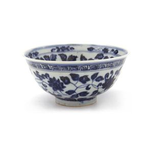 Old Chinese Blue And White Floral Bowl With Ming Xuande Ceramics