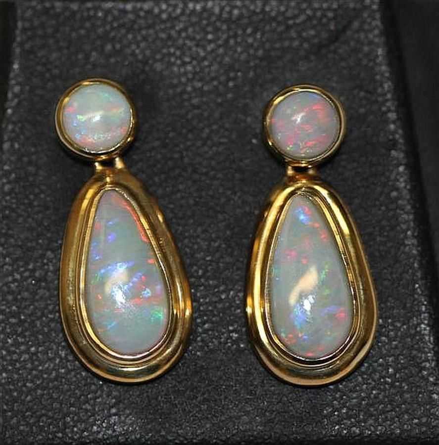 Opal Drop Earrings in 18ct Yellow Gold - Earrings - Jewellery