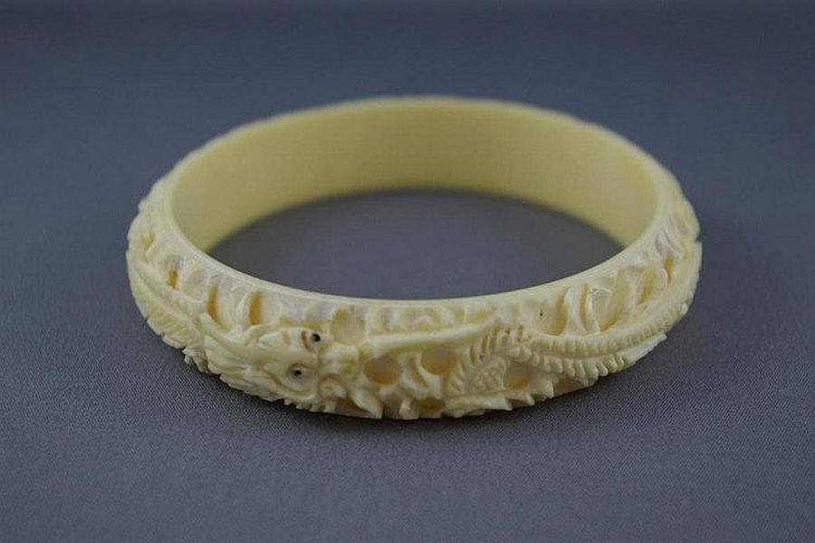 Vintage Carved Ivory Bangle Bracelet