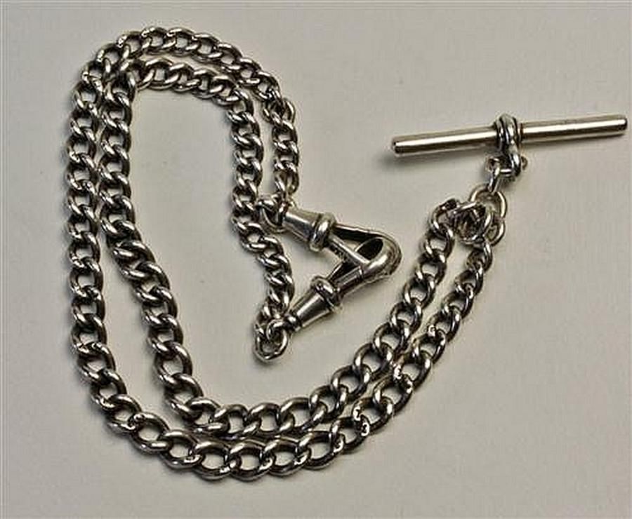 Antique Silver Albert Chain with Swivel Clasps and T/Bar - Necklace ...