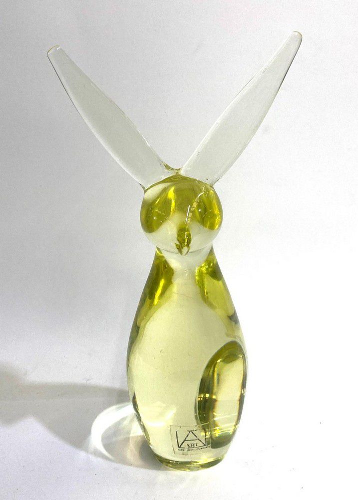 Yellow Glass Rabbit from Czechoslovakia - European - Glass
