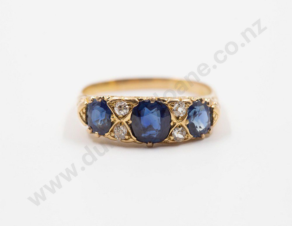 18ct Sapphire and Diamond Victorian Bridge Ring Rings Jewellery