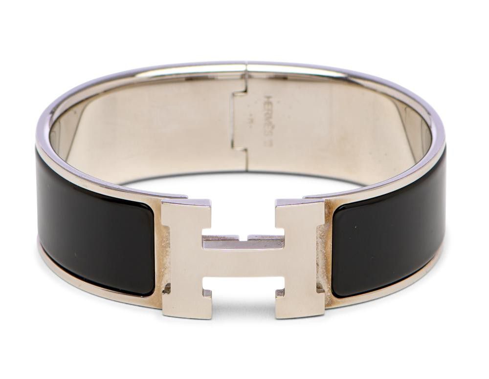 Hermes Clic 'H' Bangle in Black Enamel and Steel - Bracelets/Bangles ...