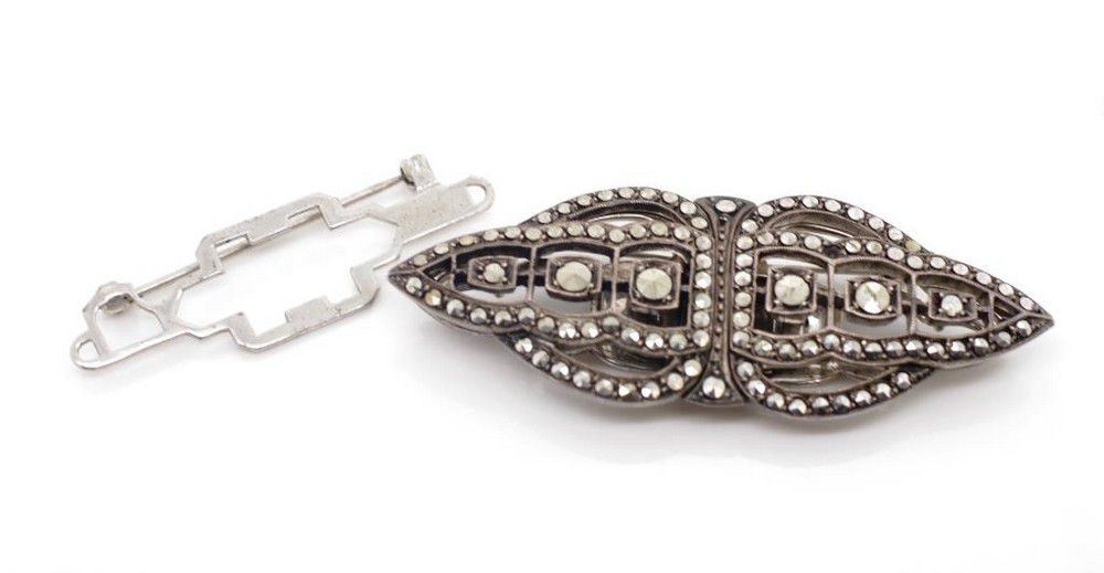 Art Deco Silver Marcasite Dress Clip/Brooch - 65mm, 29g - Brooches ...