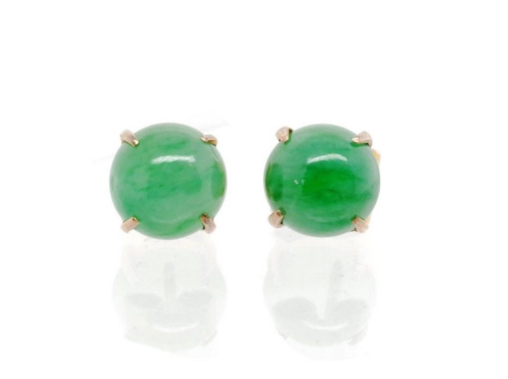 Vintage 14K Gold & Green Jade Stud Earrings
