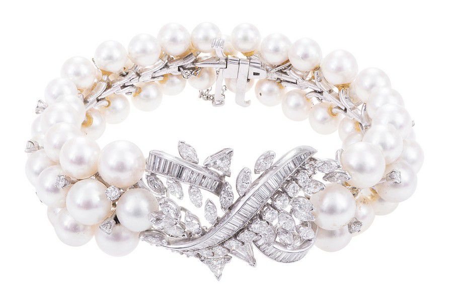 Akoya Pearl & Diamond Bracelet with 7.54ct Total Weight - Bracelets ...