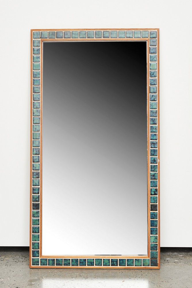 Teak Mirror with Green Tile Inset Scandinavian Other Furniture Post 1950