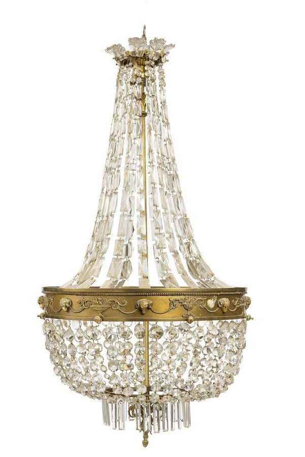 An Antique French Basket Chandelier, French Crystal Basket Chandelier