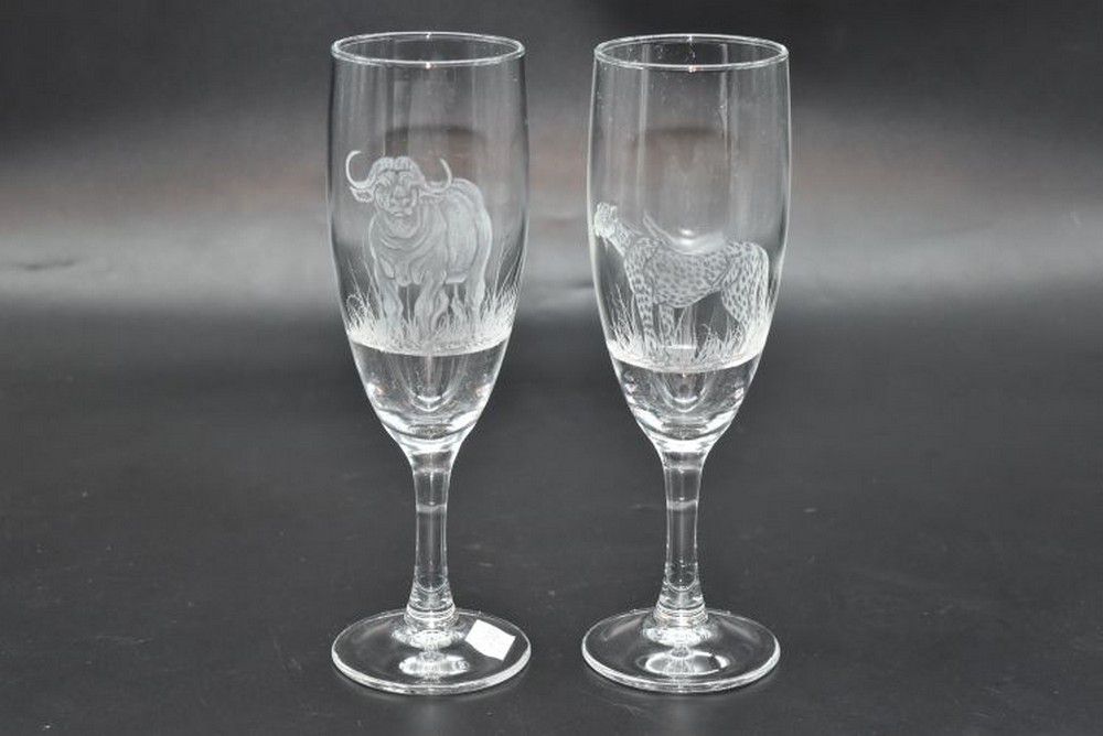 African Wildlife Engraved Champagne Glasses African Tribal