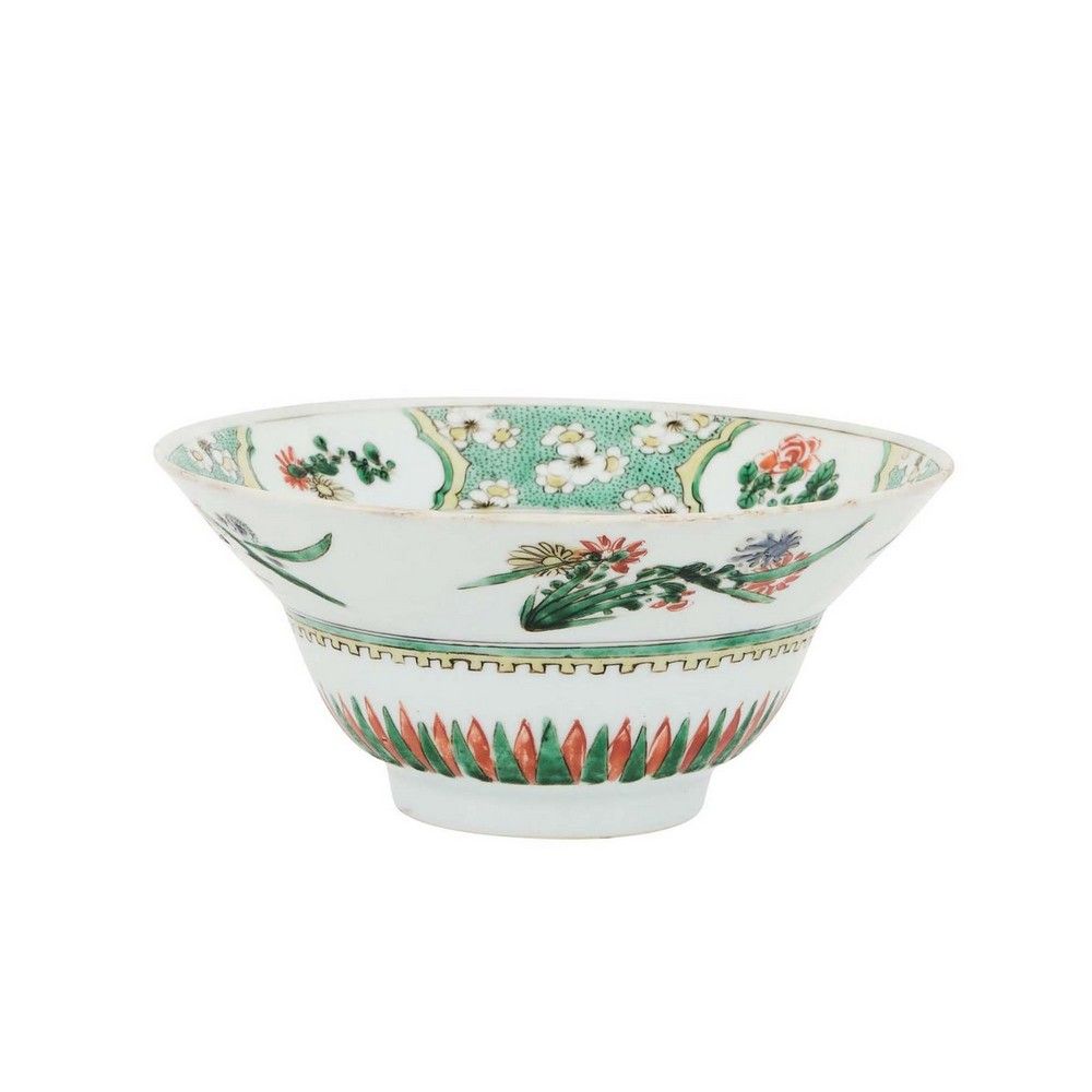 Chinese famille verte porcelain bowl with floral reserves, everted rim ...