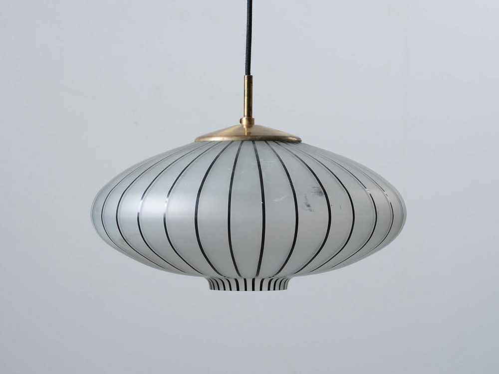1950s Danish Glass Pendant Lamp with Brass Fittings Ceiling and