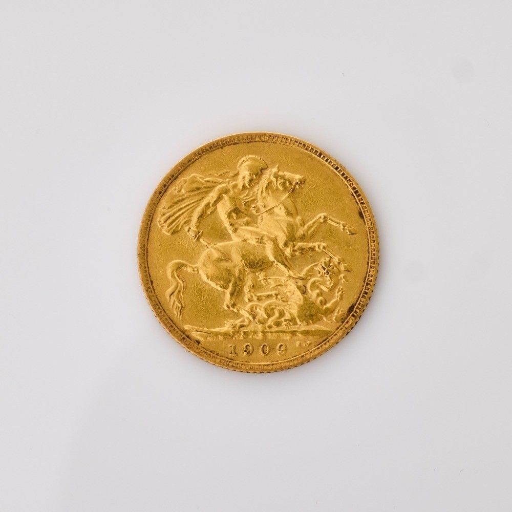 1909 22ct Yellow Gold Full Sovereign Coin 7.94g 22.08mm Diameter ...