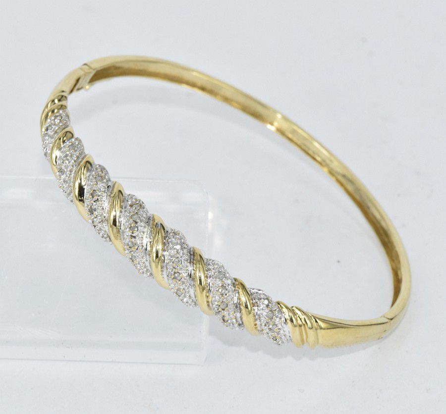 Twisted Gold Bangle with Diamonds - Bracelets/Bangles - Jewellery