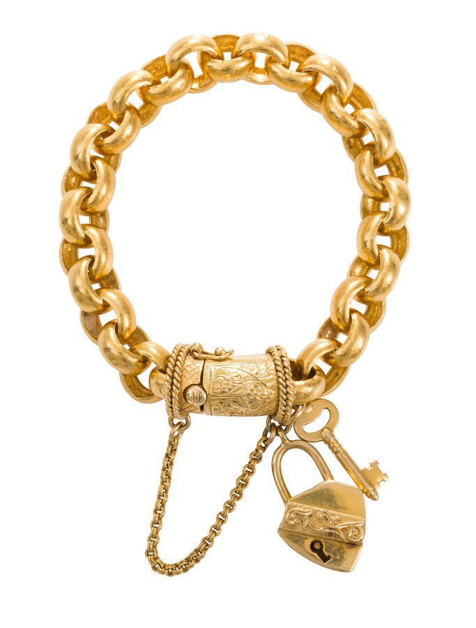 22ct Gold Belcher Link Bracelet with Locket and Key Charm - Bracelets ...