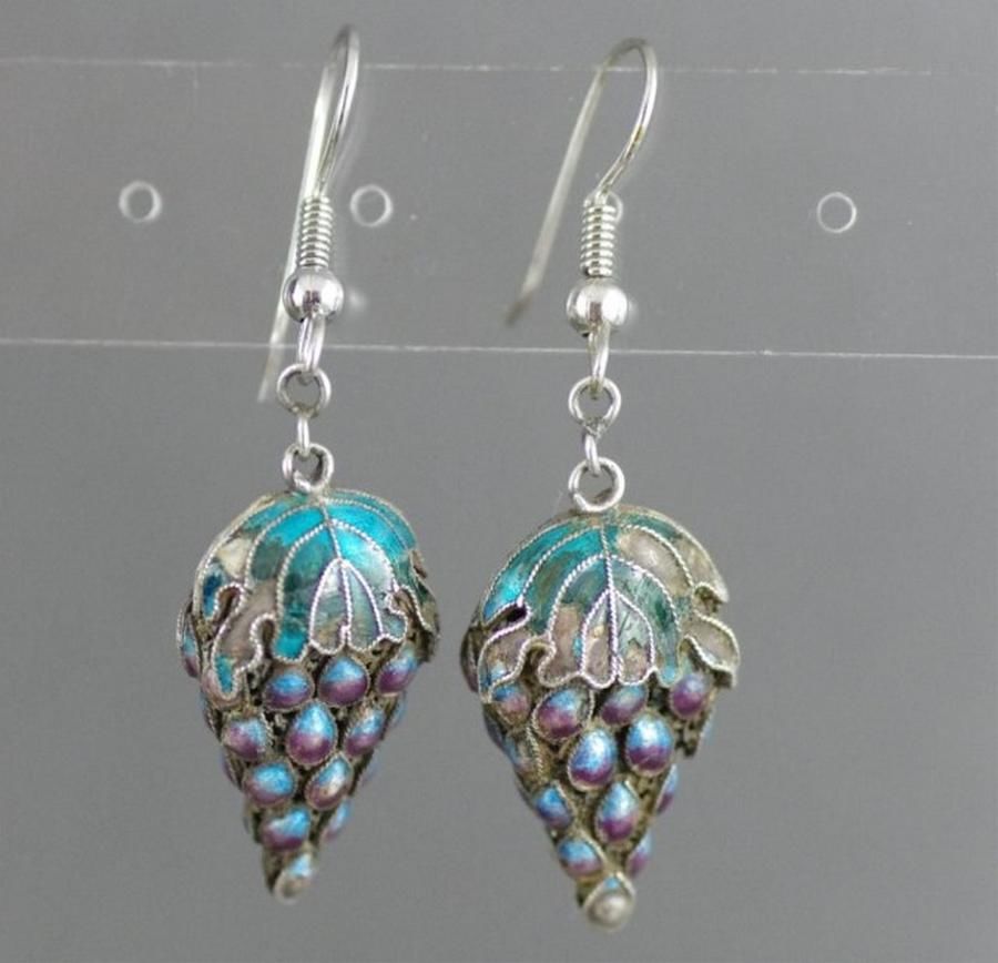 Grape Enamel and Silver Earrings - Earrings - Jewellery