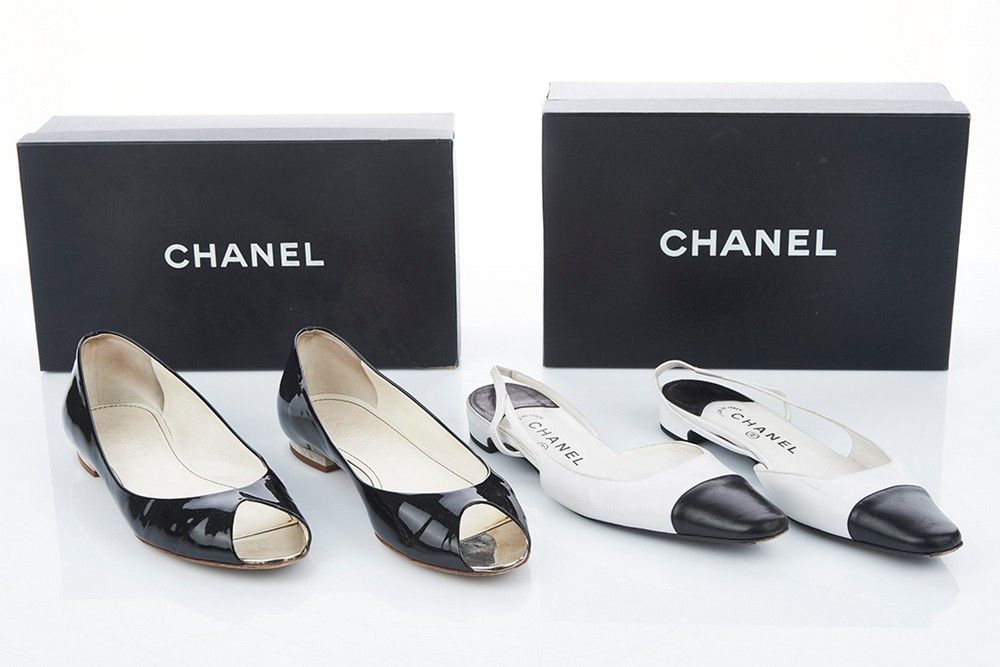 Chanel Patent Leather Flats: Black & Bicolour, Size 38 & 38.5