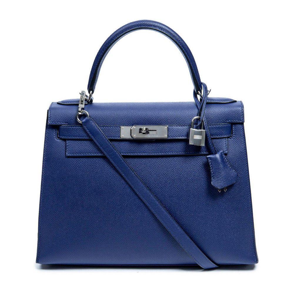 Bleu Encre Hermes Kelly Sellier 28 Handbag with Silver Hardware ...