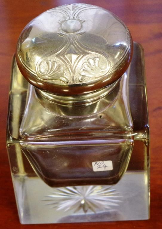 Art Nouveau Silver Plated Inkwell with Cut Glass Base - Writing ...