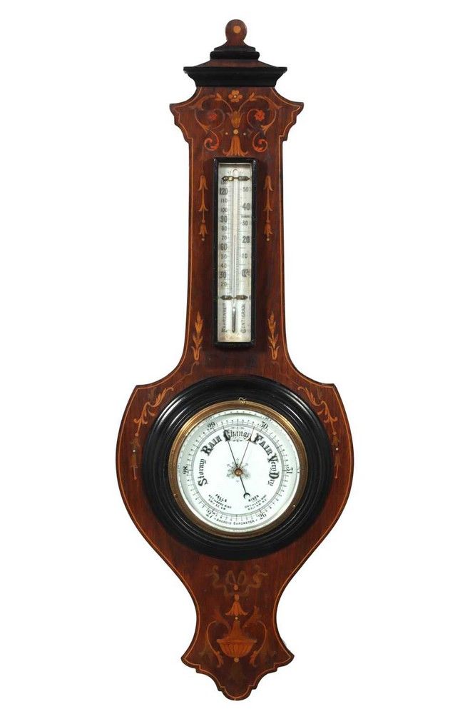 Edwardian Aneroid Barometer with Marquetry Inlay and Mercury ...