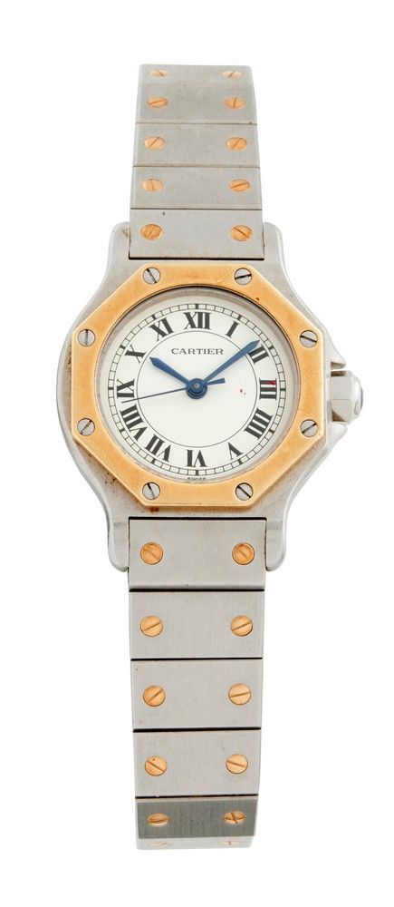 Cartier Santos Octagon Stainless Steel and Gold Bracelet Watch ...