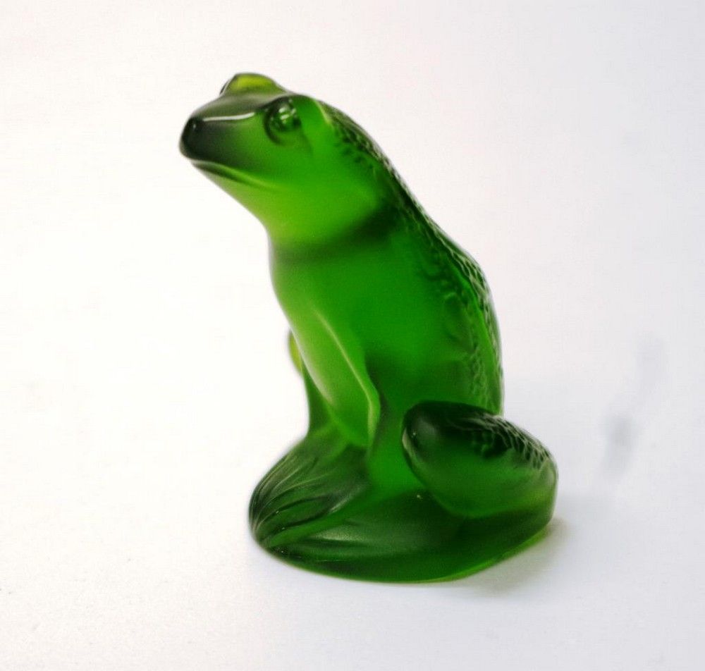 Tiny Green Lalique Frog Figurine - French - Glass