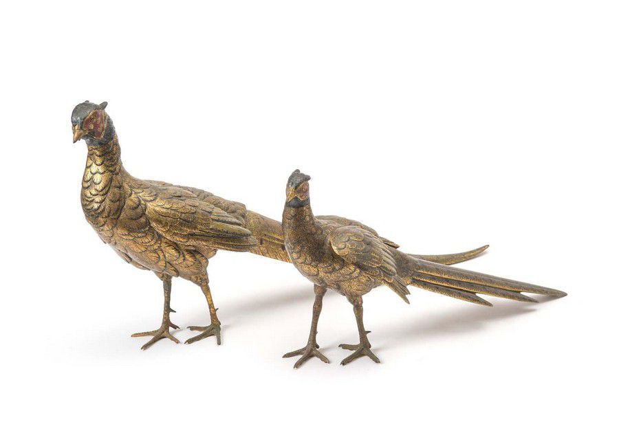 Japanese Gilt Bronze Pheasants - Bronze - Oriental