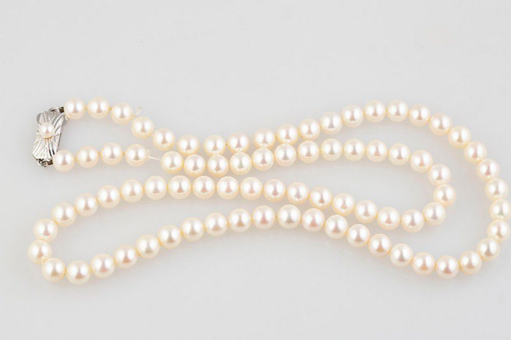 Mikimoto 7mm Pearl Necklace with Silver Monogram Clasp - Necklace/Chain ...