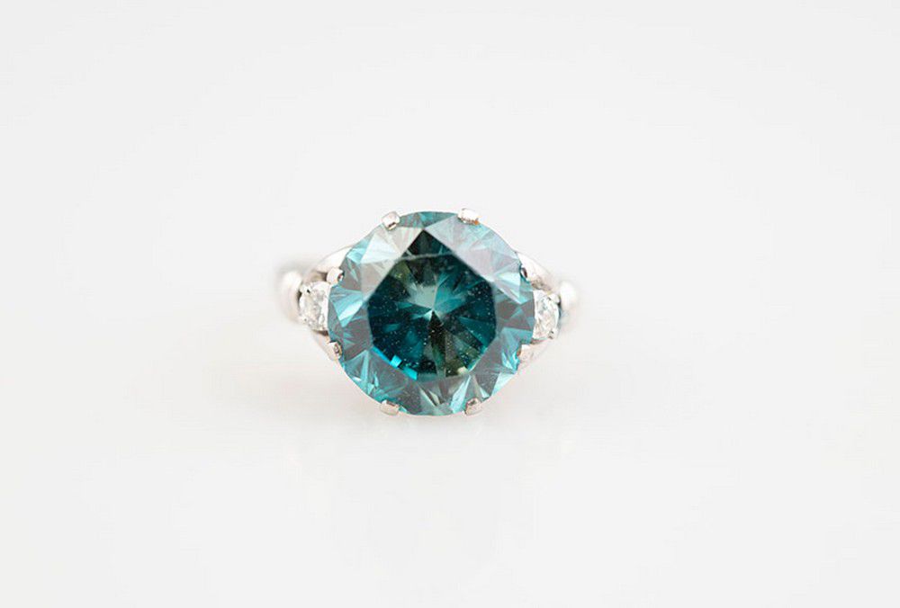 Platinum Blue Zircon Ring with Diamonds - Rings - Jewellery