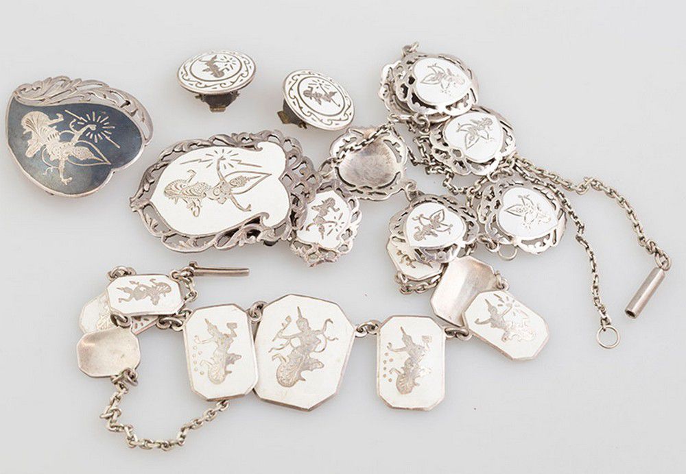 Thai Silver and Enamel Jewelry Set - Zother - Oriental