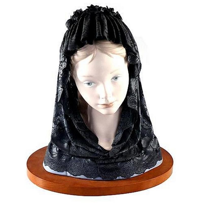 A Lladro bust of a young woman with black lace veil. Reference ...