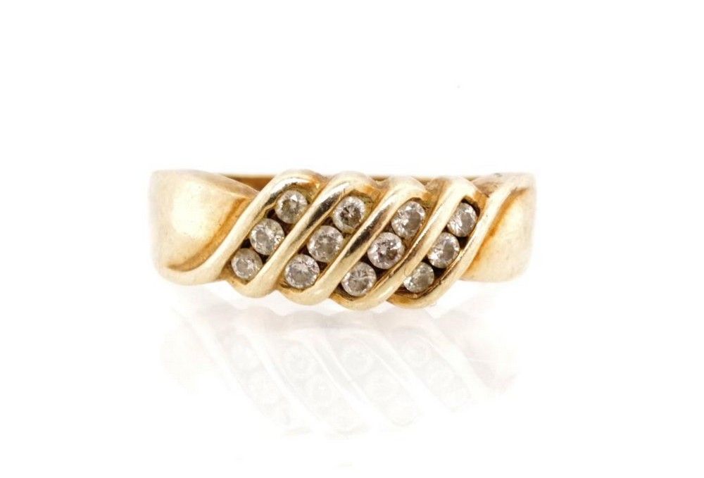 10k Yellow Gold Diamond Ring with 16 Channel Set Diamonds - Rings ...