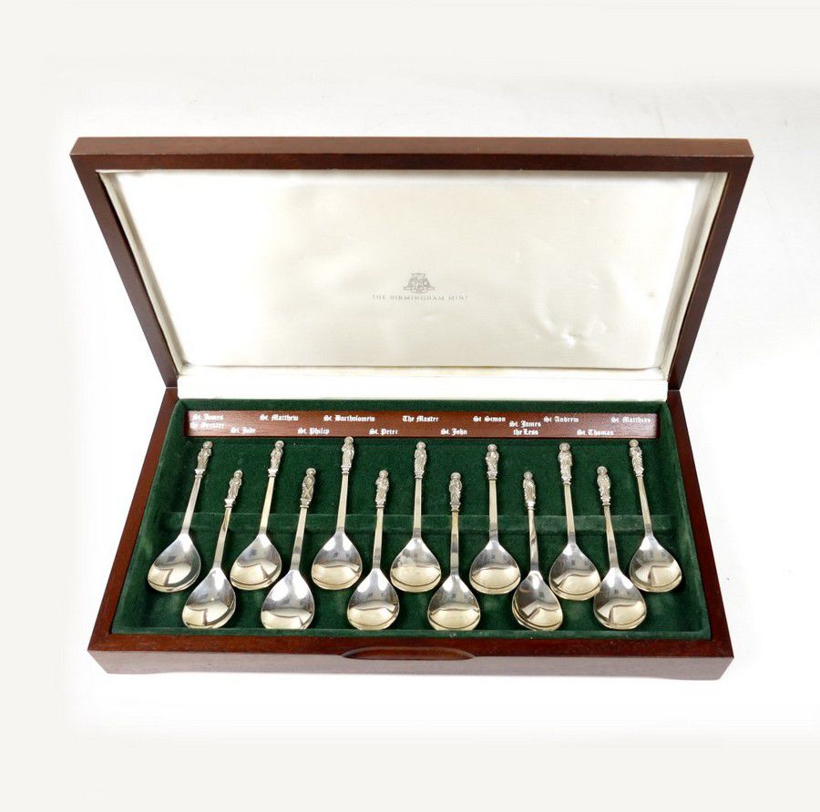 Limited Edition Silver Apostle Spoons in Mahogany Case Flatware