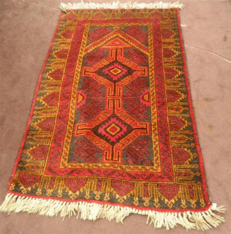 Persian Red & Gold Geometric Rug (150 x 90 cm) Rugs & Carpets