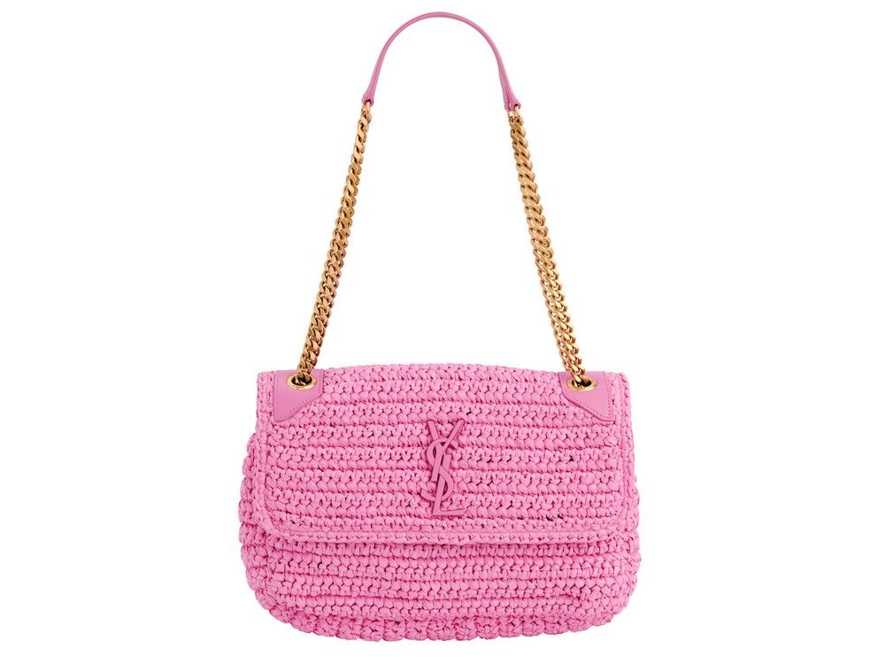 Saint Laurent Ysl Crochet Raffia Hobo Bag