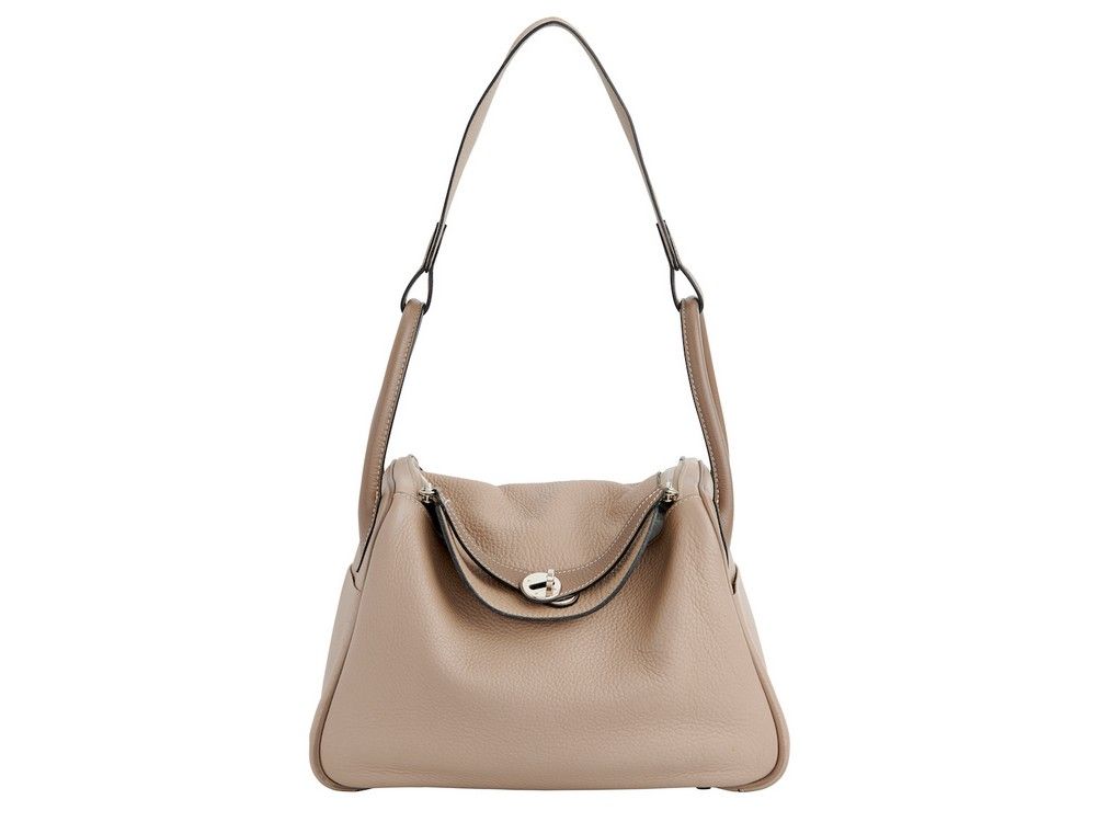 Taupe Clemence Leather Hermes Lindy Shoulder Bag with Silver Hardware ...