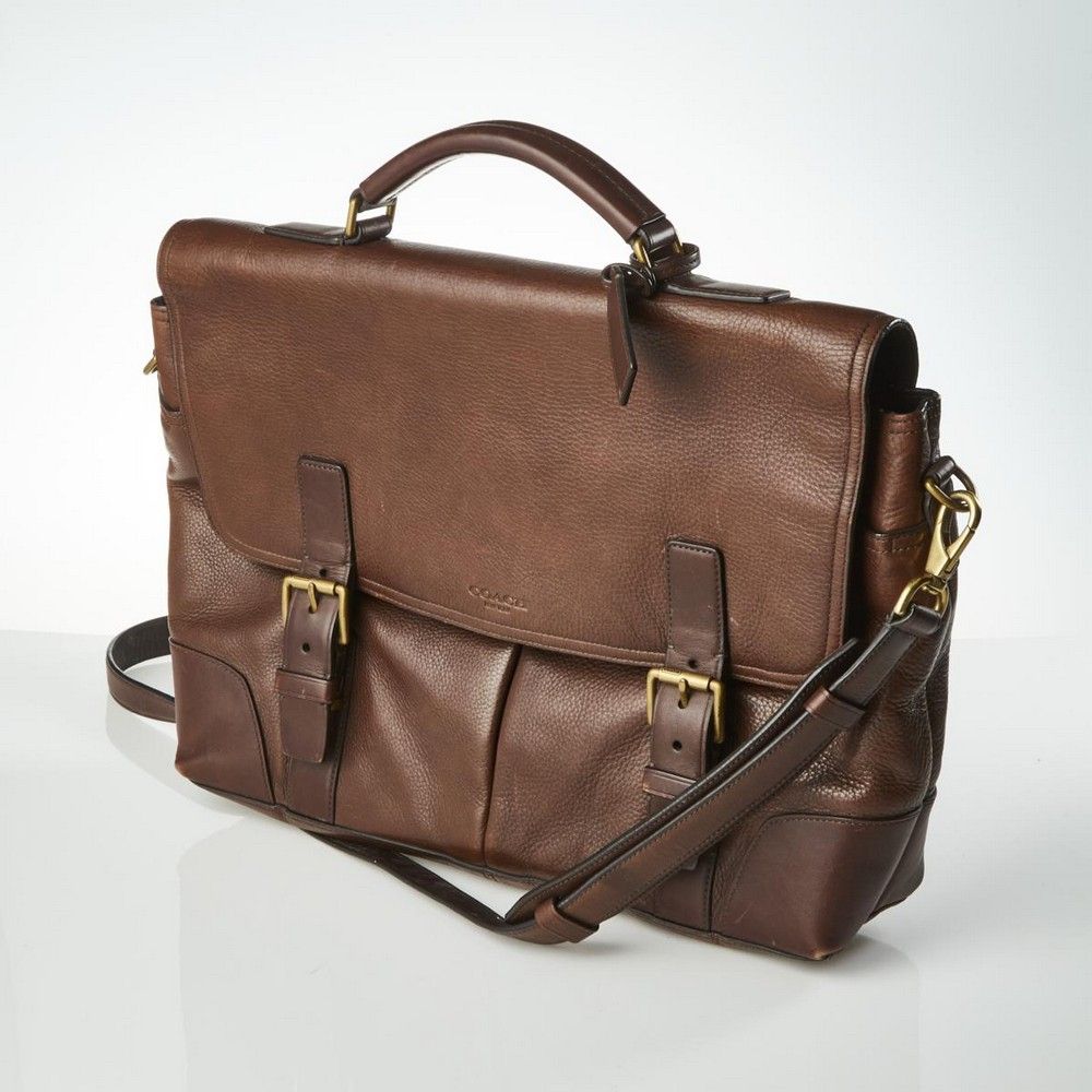 Coach Leather Briefcase with Adjustable Strap and Double Buckle ...