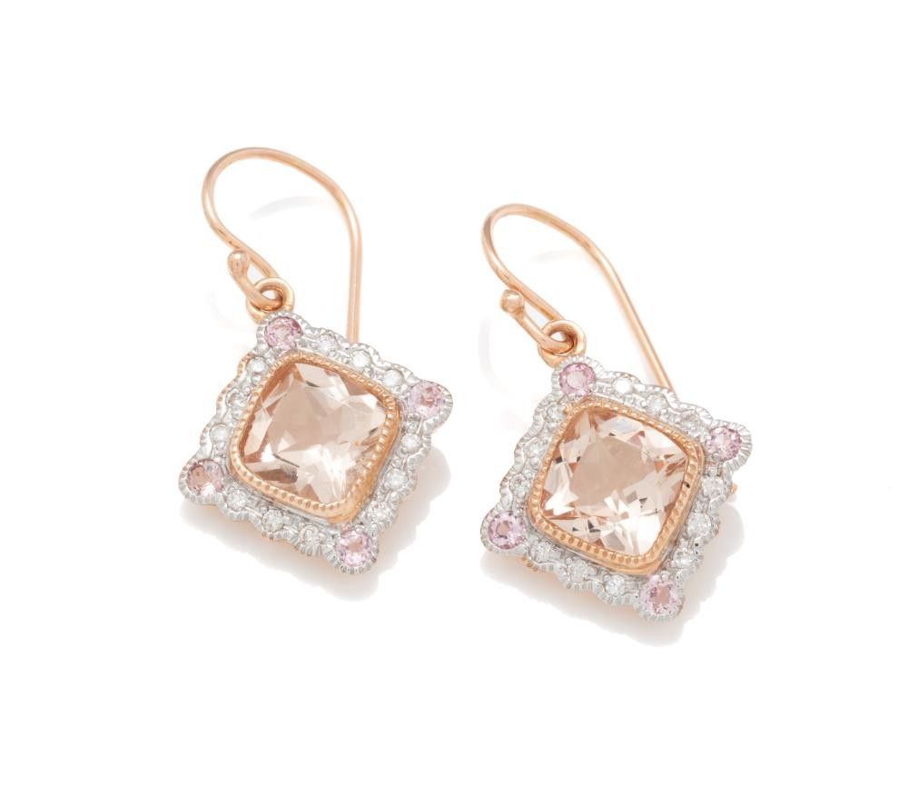 Rose Gold Morganite And Diamond Lozenge Earrings Earrings Jewellery rose-gold-morganite-and-diamond-lozenge-earrings-earrings-jewellery