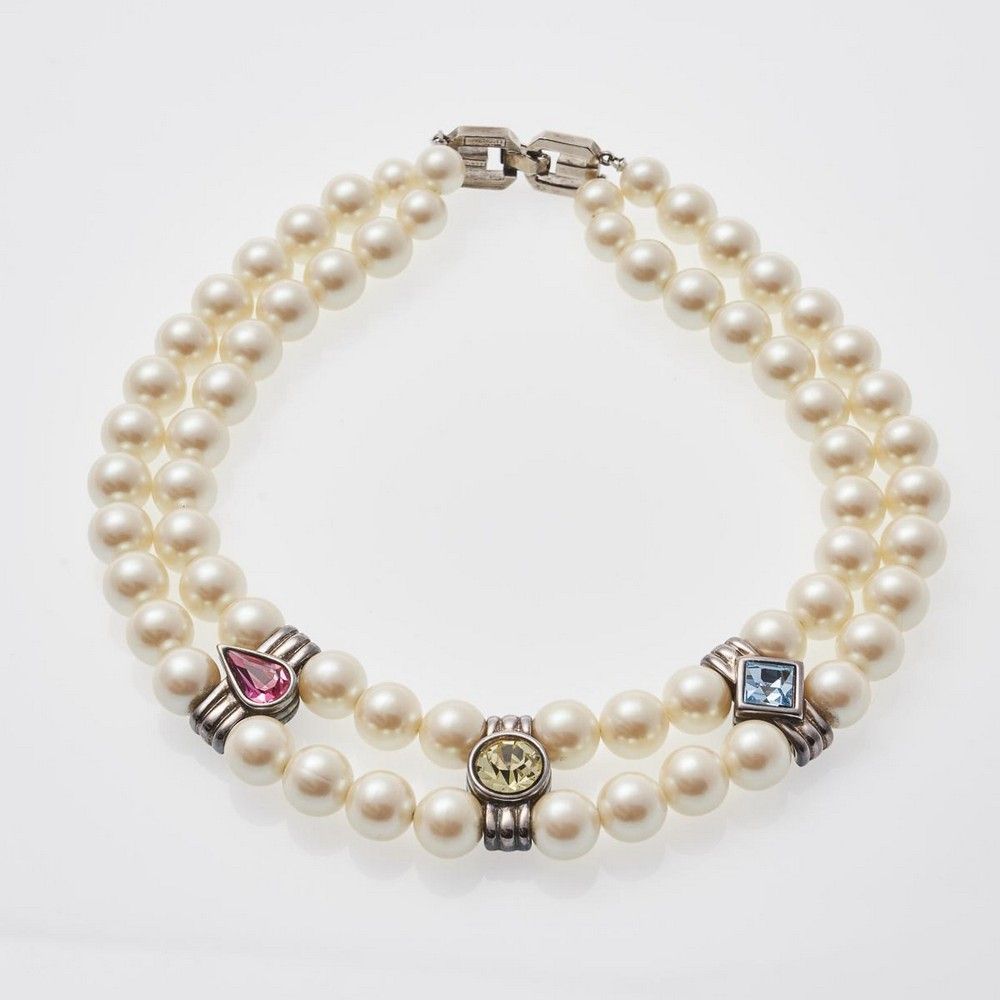 A Bijoux faux pearl necklace with colourful crystals, Givenchy ...