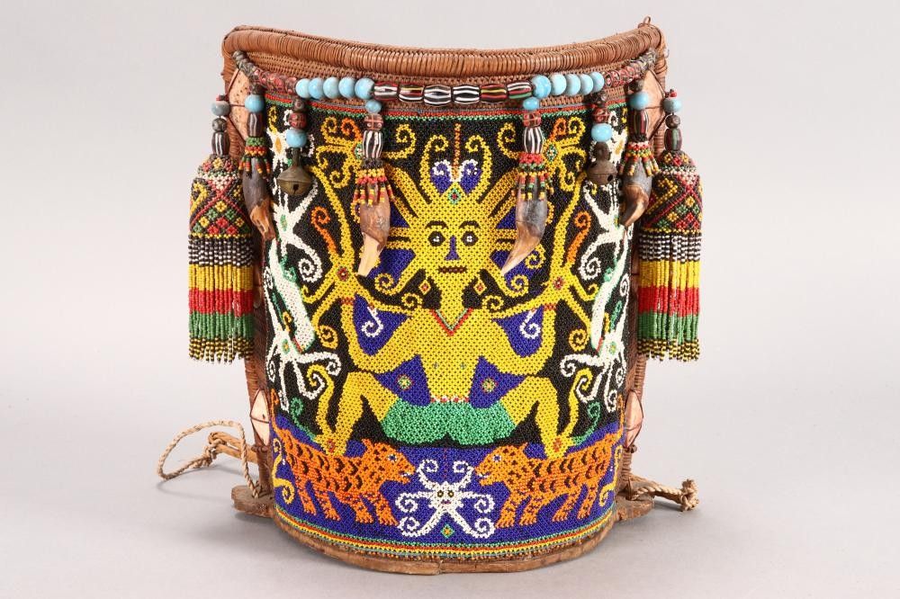 Dayak Beaded Baby Carrier from Indonesia/Borneo, Intricate Ancestor ...