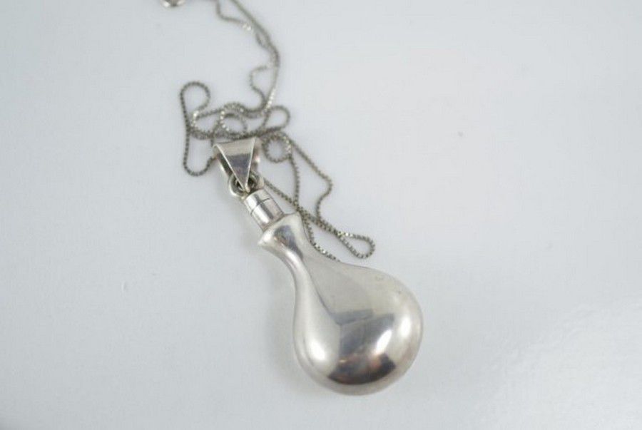 Taxco Silver Perfume Bottle Pendant on Box Chain - Pendants