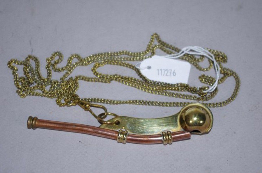 12cm Brass Boatman Whistle With Chain - Maritime Ship Call Pipe In Wooden Box