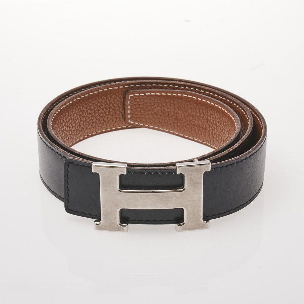 A Hermes H belt. Features smooth black leather on one side and… - Belts ...