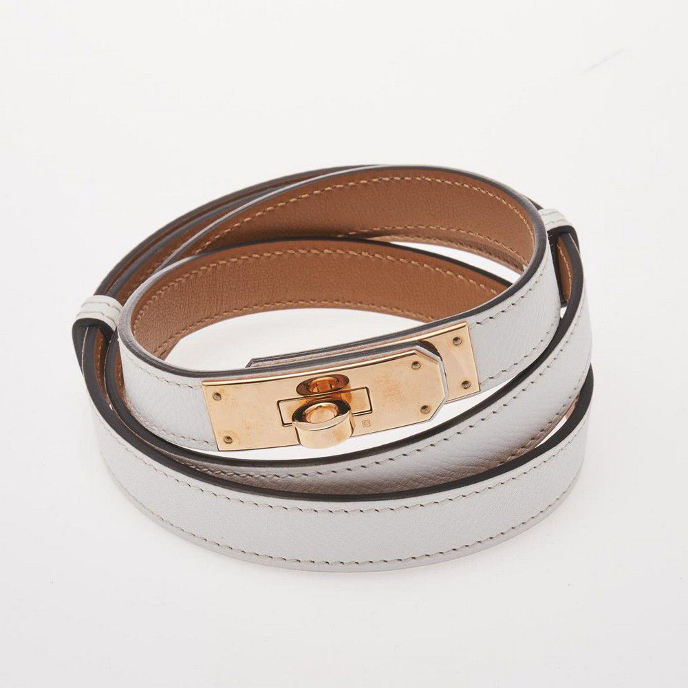 White Epsom Leather Kelly Belt with Rose Gold Buckle - Belts - Costume ...