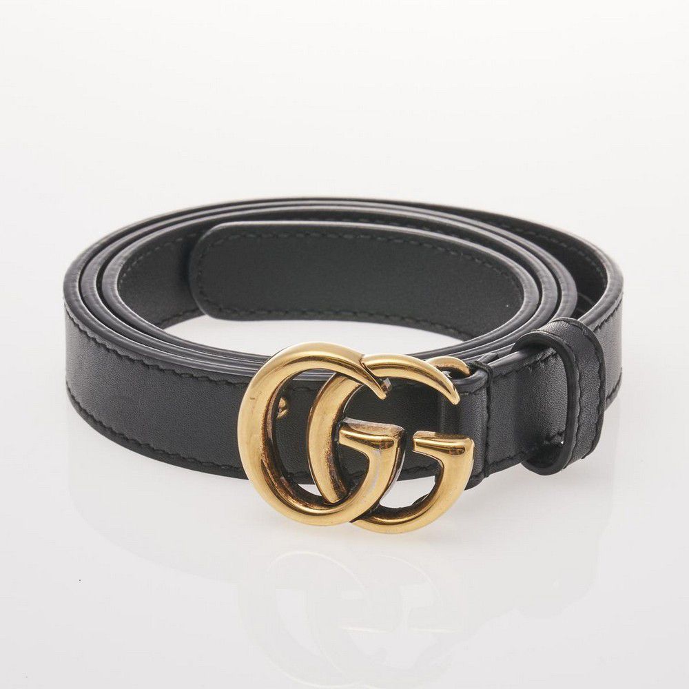 Gucci Black Leather GG Belt with Antiqued Gold Buckle - Belts - Costume ...