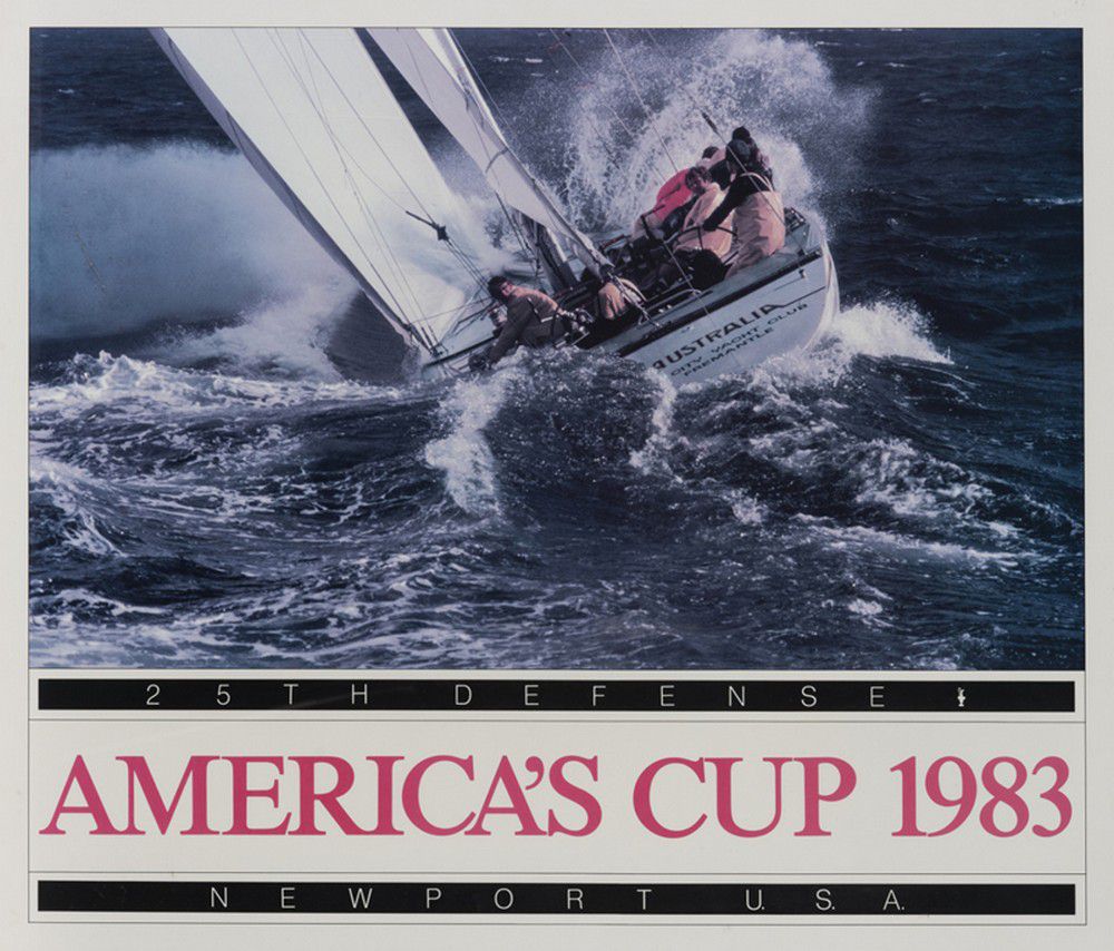 1983 Duel For The Americas Cup Poster R Hilton Brown Signed Matted Framed  #1135124