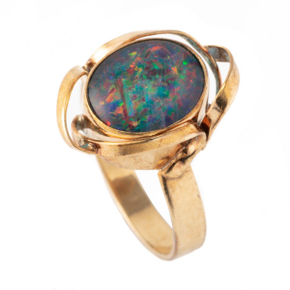 Vintage 9ct Gold Opal Ring with Oval Triplet - Rings - Jewellery